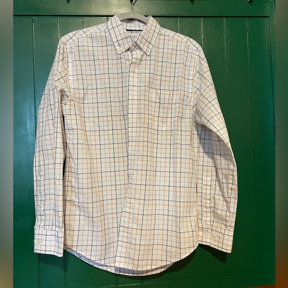 Croft and borrow easy care button down small striped white/blue/yellow.